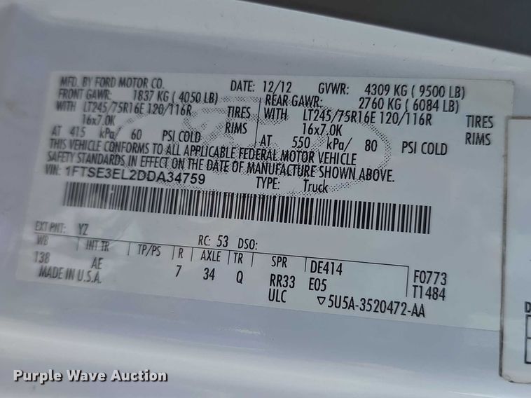 image for item FI0971 2013 Ford E350 Super Duty delivery van