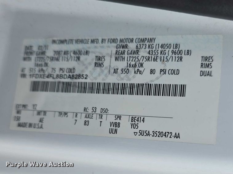 image for item FI0975 2011 Ford E450 Super Duty delivery van