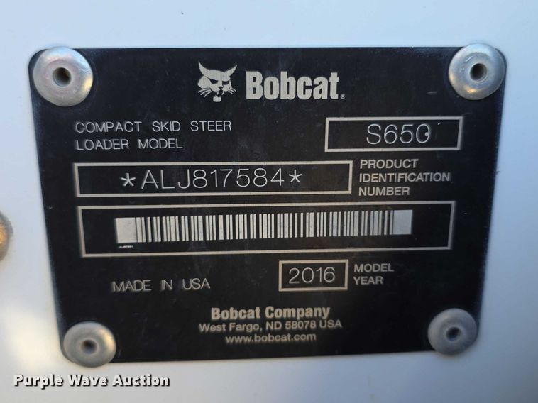 image for item FI0976 2016 Bobcat S650 skid steer loader