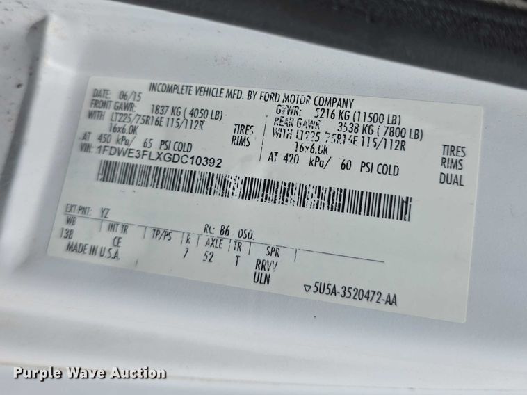 image for item FI0980 2016 Ford E350 Super Duty delivery van