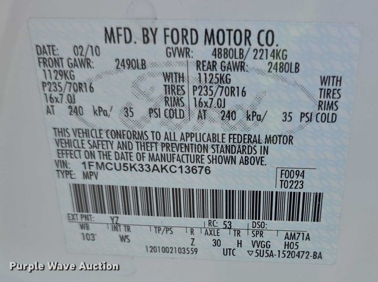 image for item FI0983 2010 Ford Escape SUV