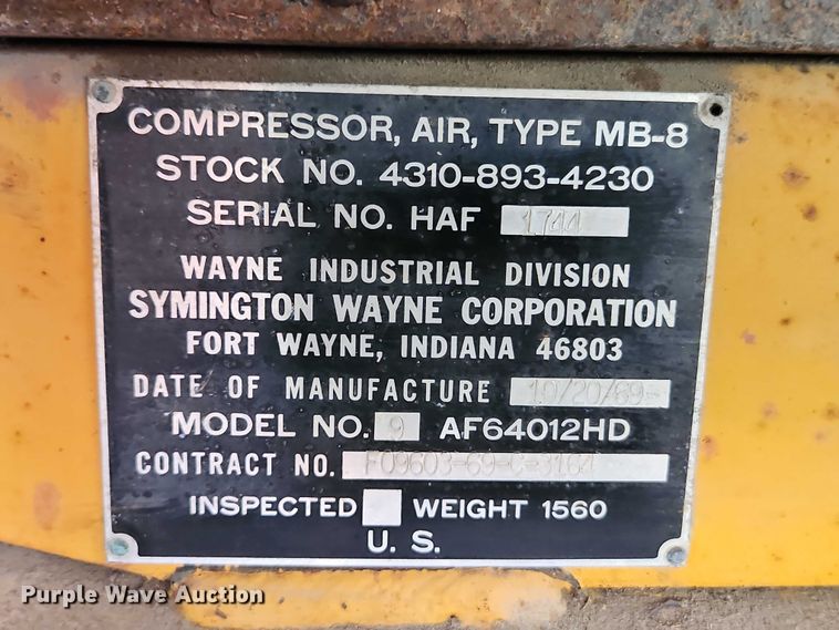 image for item FN5596 Symington Wayne Corporation 9 AF64012HD air compressor