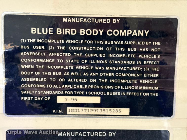 image for item ND9466 1996 Blue Bird B7 school bus