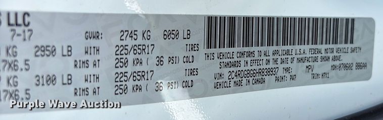 image for item NK9079 2017 Dodge Grand Caravan handicap accessible van