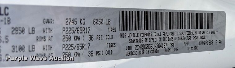 image for item NK9082 2018 Dodge Grand Caravan handicap accessible van