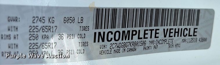 image for item NK9095 2019 Dodge Grand Caravan handicap accessible van