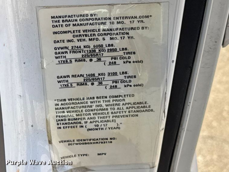 image for item NK9161 2017 Dodge Grand Caravan handicap accessible van