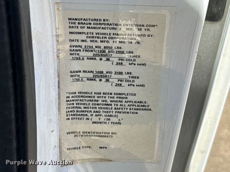 image for item NK9163 2019 Dodge Grand Caravan handicap accessible van