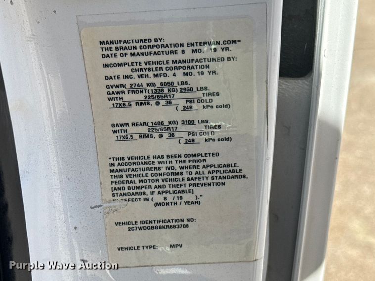 image for item NK9164 2019 Dodge Grand Caravan handicap accessible van