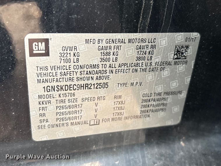 image for item YA2635 2017 Chevrolet Tahoe Police SUV