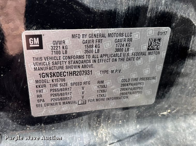 image for item YA2636 2017 Chevrolet Tahoe Police SUV