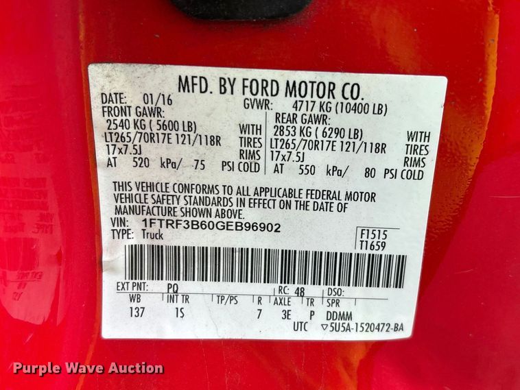 image for item YA2962 2016 Ford F350 Super Duty pickup truck