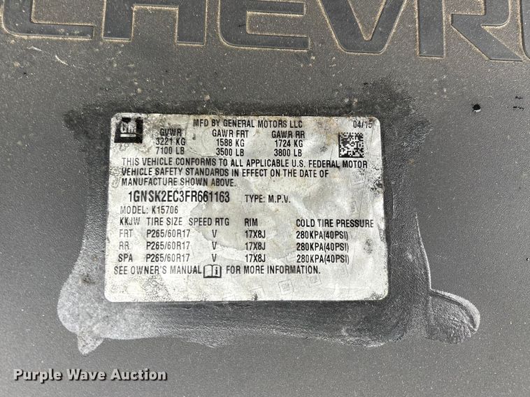 image for item YA2966 2015 Chevrolet  Tahoe Police SUV