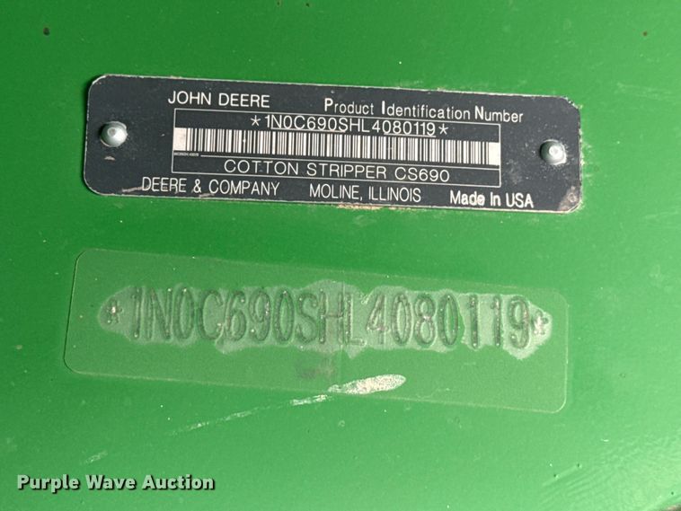 image for item DZ5360 2020 John Deere CS690 RWA cotton stripper