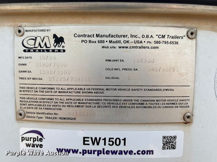 image for item EW1501 2005 Contract Manufacturer livestock trailer