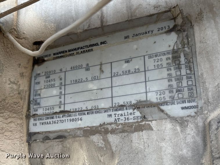 image for item FB3308 2013 Warren AT-36-SER4 feed delivery trailer