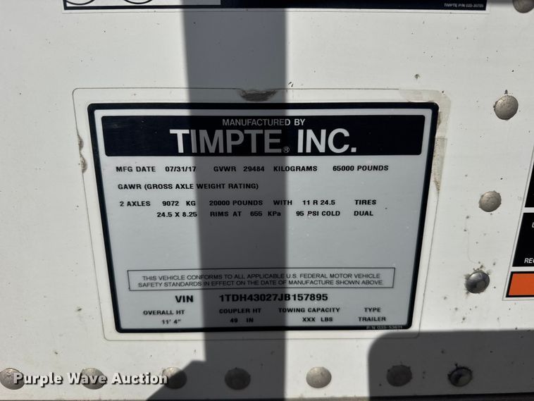 image for item FB7196 2018 Timpte, Inc Timpte grain trailer