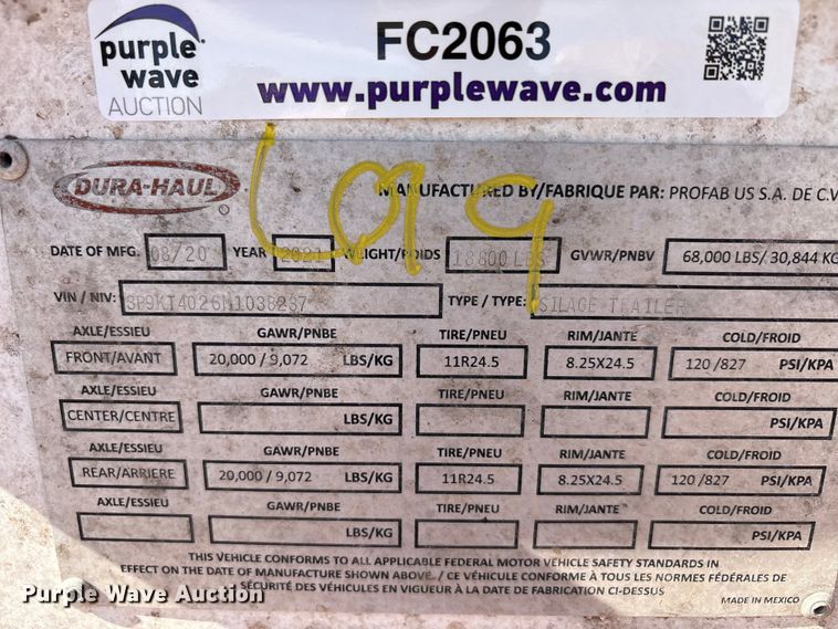 image for item FC2063 2021 Durahaul silage trailer