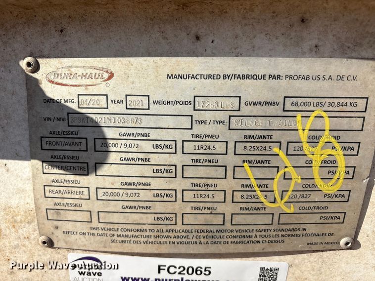 image for item FC2065 2021 Durahaul silage trailer