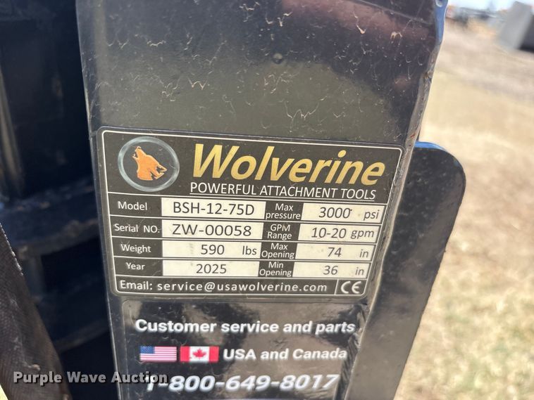 image for item FC2185 2025 Wolverine BSH-12-75D skid steer bale grabber