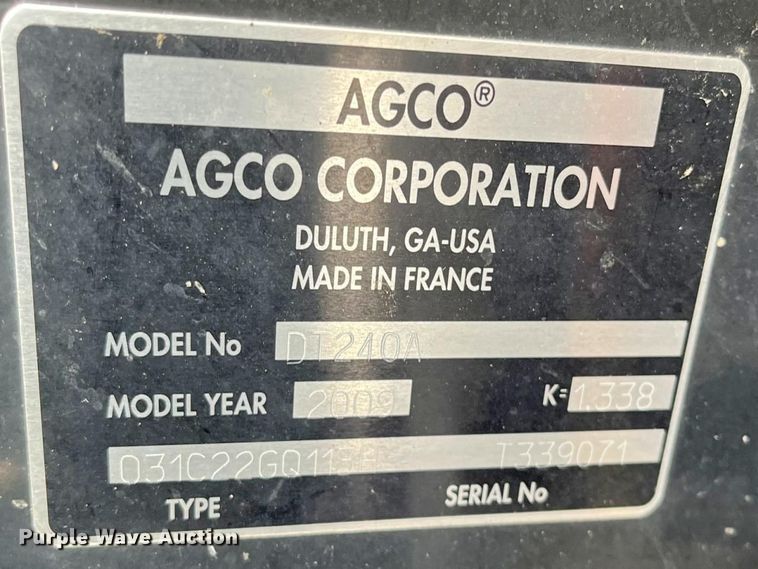 image for item YA3182 2009 AGCO DT240A MFWD tractor