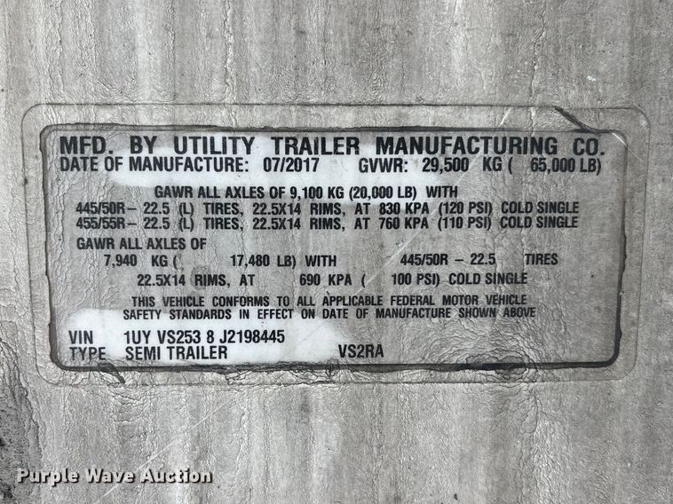image for item EA4640 2018 Utility VS2RA refrigerated van trailer