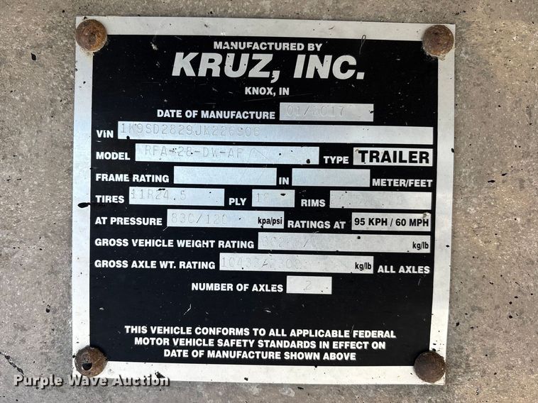 image for item EA4729 2018 Kruz RFA2A-DW-AF end dump trailer