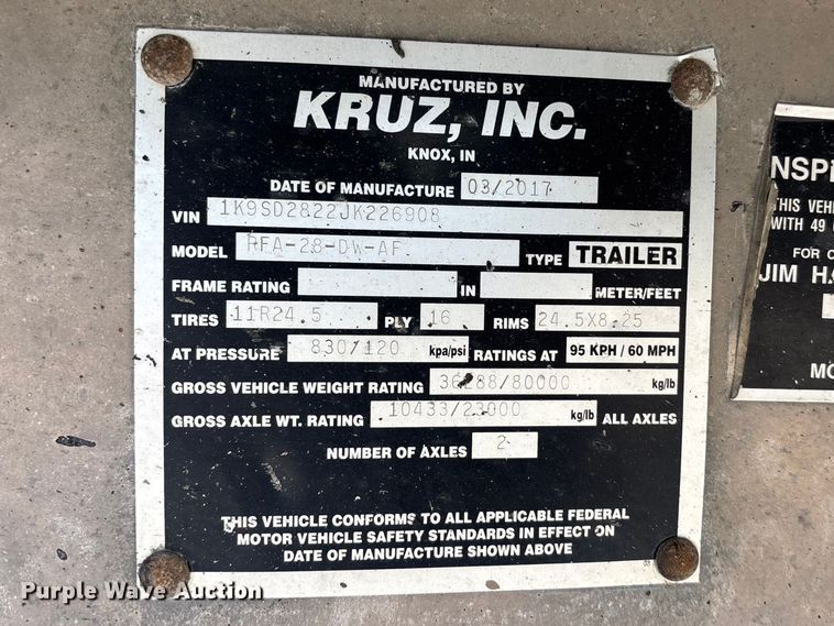 image for item EA4733 2018 Kruz RFA28-DW-AF end dump trailer