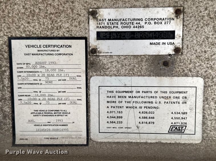 image for item EF2455 1994 East Manufacturing Corporation flatbed trailer