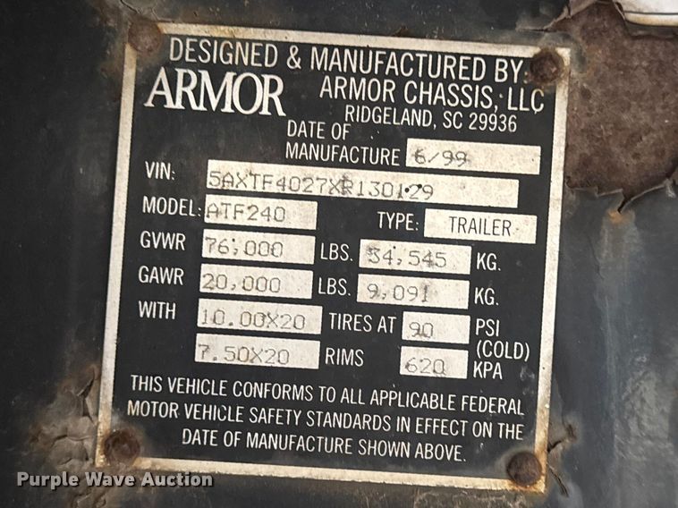 image for item EF2457 1999 Armor ATF240 flatbed trailer