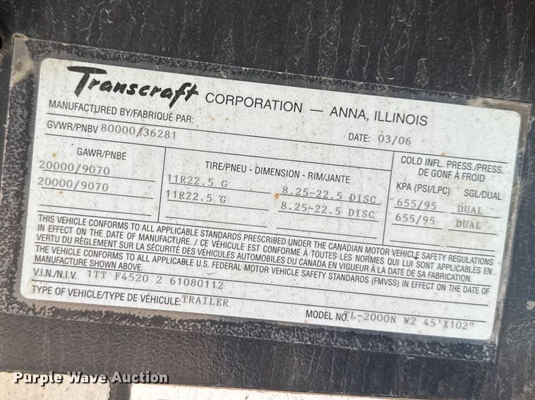 image for item EF2458 2006 Transcraft TL-2000N W2 flatbed trailer