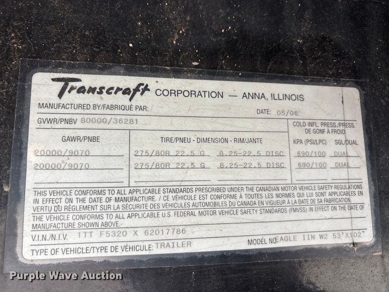 image for item EU0478 2006 Transcraft Eagle IIN W2 flatbed trailer