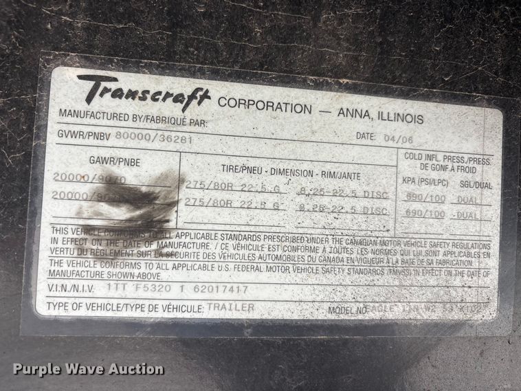 image for item EU0479 2006 Transcraft Eagle IIN W2 flatbed trailer