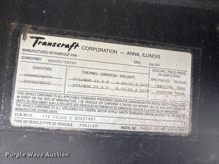 image for item EU0480 2008 Transcraft Eagle II W2 flatbed trailer