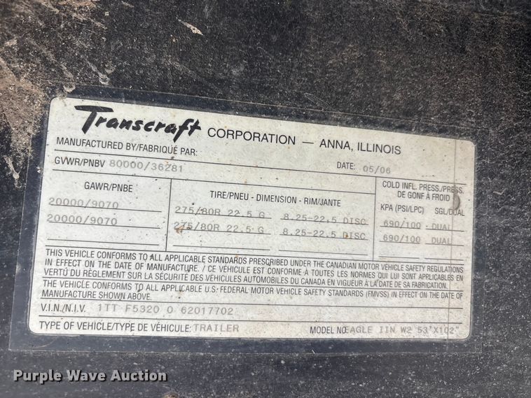 image for item EU0481 2006 Transcraft Eagle IIN W2 flatbed trailer