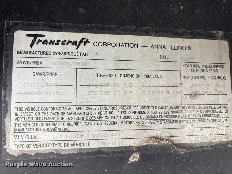 image for item EU0482 2008 Transcraft Eagle II W2 flatbed trailer