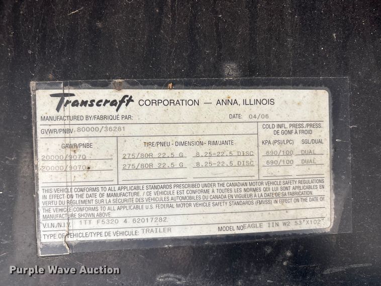 image for item EU0483 2006 Transcraft Eagle IIN W2 flatbed trailer