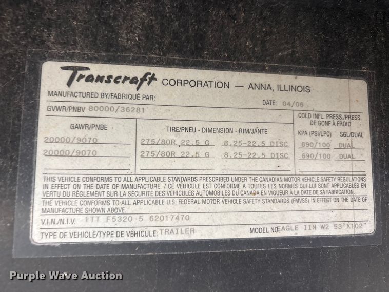 image for item EU0484 2006 Transcraft Eagle IIN W2 flatbed trailer