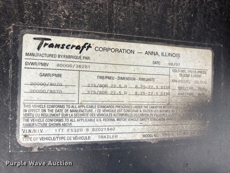 image for item EU0485 2008 Transcraft Eagle II W2 flatbed trailer