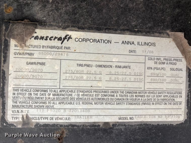 image for item EU0486 2007 Transcraft Eagle IIN W2 flatbed trailer