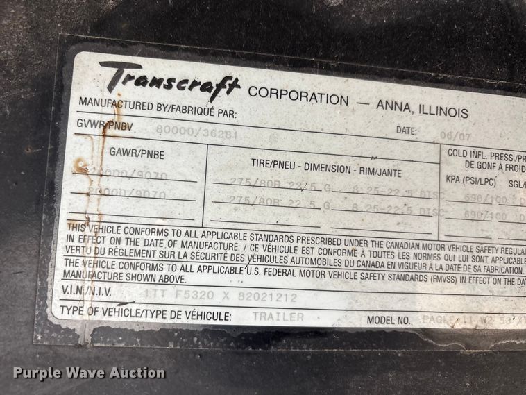 image for item EU0487 2008 Transcraft flatbed trailer