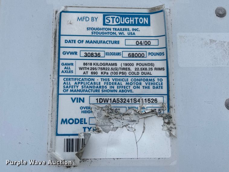 image for item FB3353 2001 Stoughton dry van trailer
