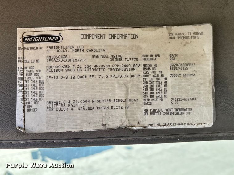 image for item FB3396 2008 Freightliner M2106 truck cab and chassis