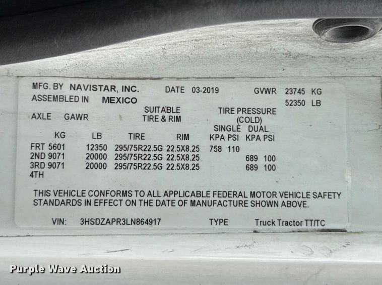 image for item FC3046 2020 International LT625 semi truck