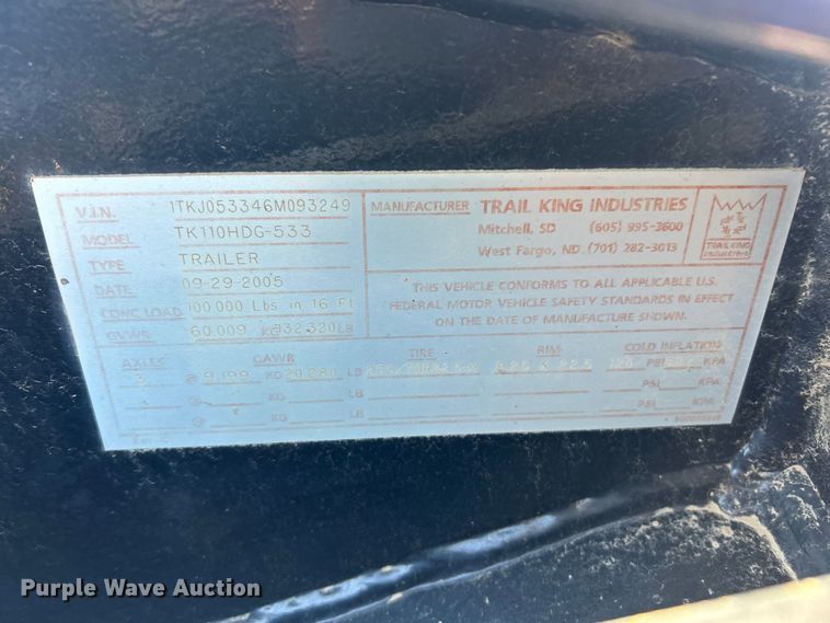 image for item FC5357 2006 Trail King  TK110HDG-533 lowboy equipment trailer