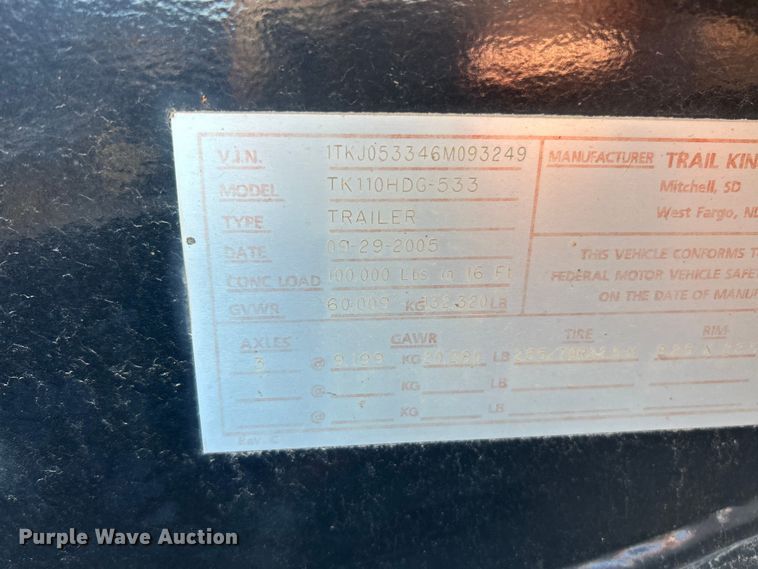 image for item FC5357 2006 Trail King  TK110HDG-533 lowboy equipment trailer