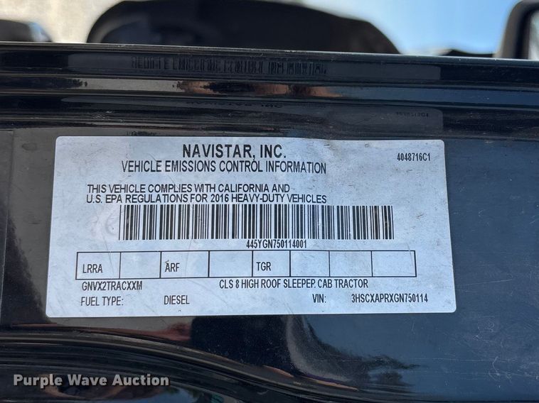 image for item FG0241 2016 International Lonestar SFA semi truck