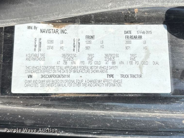 image for item FG0241 2016 International Lonestar SFA semi truck