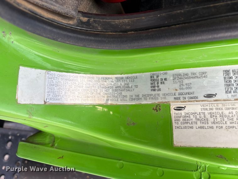 image for item FK1294 2004 Sterling L9500 sewer jetter truck