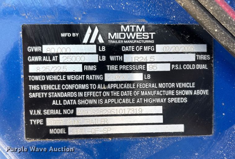 image for item YA0949 2025 Midwest Trailer 28EL-QF-SP end dump trailer